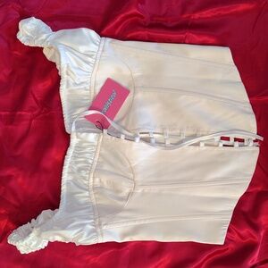 Edikted Cream Satin Milkmaid Style Corset Top